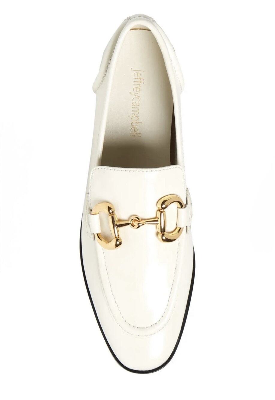 Jeffrey Campbell Ivory Leather Velviteen Loafers — 9 Gold Horsebit Preppy Sleek